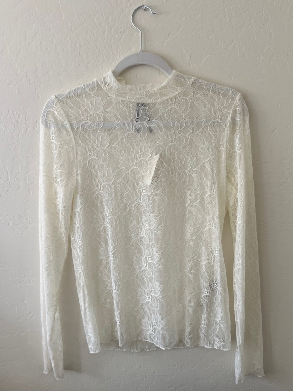 Anthropologie Ivory Floral Lace Long-Sleeve Top